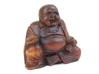 Budai dřevěný sedící 10 cm (Originální kousek z Indonézie)