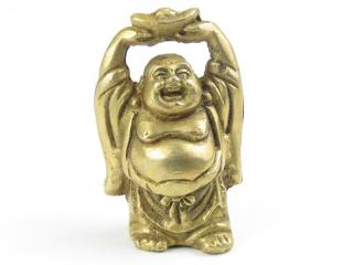 Budai z mosazi s miskou 7 cm (Veselý Buddha z Indie pro štěstí)