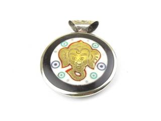 Přívěšek z kosti a kovu s hlavou Ganéše (Originální amulet od Tibeťanů)