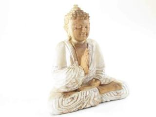 Socha Buddha malovaný ze dřeva 20 cm (Meditující Buddha z Indonézie )