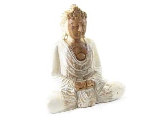 Socha Buddha ze dřeva malovaná 21 cm (Meditující Buddha z Indonézie )