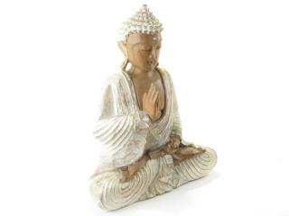 Socha Buddha ze dřeva malovaná 28 cm (Meditující Buddha z Indonézie )