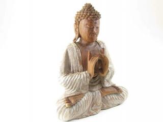 Socha Buddha ze dřeva malovaná 32 cm (Meditující Buddha z Indonézie )