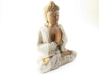 Socha Buddha ze dřeva malovaná 33 cm (Meditující Buddha z Indonézie )