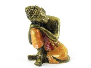 Socha Buddhy z pryskyřice 10 cm oranžová (Buddha z Indonesie)