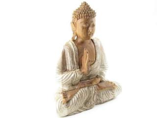 Socha malovaná Buddha ze dřeva  32 cm (Meditující Buddha z Indonézie )