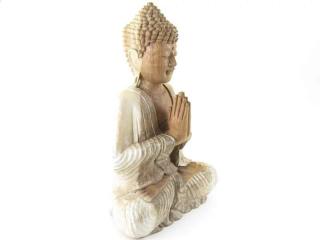 Socha malovaná Buddha ze dřeva  42 cm (Meditující Buddha z Indonézie )