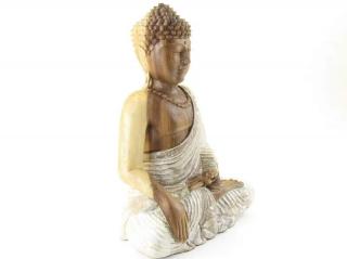 Socha malovaná Buddha ze dřeva  43 cm (Meditující Buddha z Indonézie )