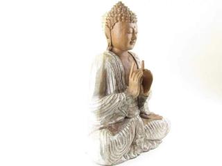 Socha malovaná Buddha ze dřeva  45 cm (Meditující Buddha z Indonézie )