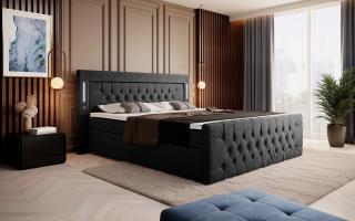 Boxspring postel ELEGANCE s úložným prostorem, LED a USB, 160×200 cm, samet amber Velikost postele: 160 × 200 cm, Výběr matrace: Oboustranná pružinová…