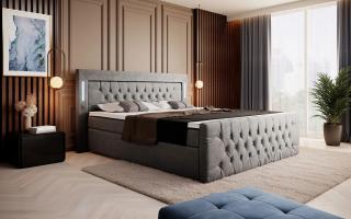 Boxspring postel ELEGANCE s úložným prostorem LED a USB, 180×200 cm, šedý samet Velikost postele: 180 × 200 cm, Výběr matrace: Oboustranná pružinová…