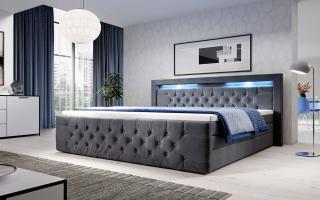 Boxspring postel GLORIA s úložným prostorem a LED, 200 × 200 cm, šedá látka Velikost postele: 200 × 200 cm, Výběr matrace: Oboustranná pružinová…