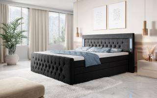 Boxspring postel QUEEN s úložným prostorem, LED a USB Velikost postele: 120 × 200 cm, Výběr matrace: Oboustranná pružinová matrace - středně…