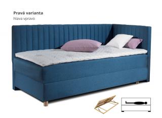 Rohová postel boxspring NOVO s úložným prostorem a čely, 80×200 cm, matrace a rošt v ceně Velikost postele: 80 × 200 cm, Strana: Pravá