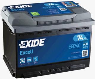 Exide Excell 12V 74Ah 680A EB740  česká distribuce, připravena k použití + výkup staré autobaterie při doručení nové