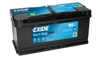 Exide Start-Stop AGM 12V 105Ah 950A EK1050  česká distribuce, připravena k použití + výkup staré autobaterie při doručení nové