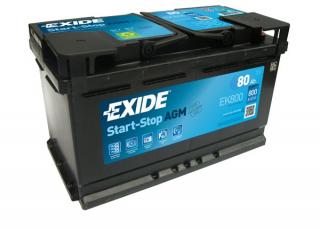 EXIDE Start-Stop AGM 12V 80Ah 800A EK800  česká distribuce, připravena k použití + výkup staré autobaterie při doručení nové