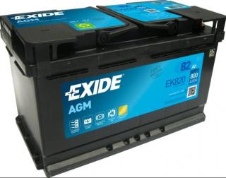 EXIDE Start-Stop AGM 12V 82Ah 800A EK820  česká distribuce, připravena k použití + výkup staré autobaterie při doručení nové