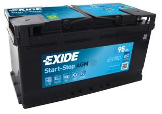 Exide Start-Stop AGM 12V 95Ah 850A EK950  česká distribuce, připravena k použití + výkup staré autobaterie při doručení nové