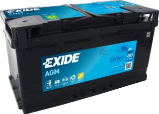 Exide Start-Stop AGM 12V 96Ah 850A EK960  česká distribuce, připravena k použití + výkup staré autobaterie při doručení nové