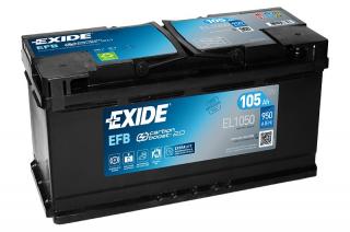 Exide Start-Stop EFB 12V 105Ah 950A EL1050  česká distribuce, připravena k použití + výkup staré autobaterie při doručení nové