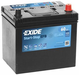 Exide Start-Stop EFB 12V 60Ah 520A EL604  česká distribuce, připravena k použití + výkup staré autobaterie při doručení nové