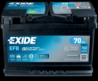 Exide Start-Stop EFB 12V 70Ah 760A EL700  česká distribuce, připravena k použití + výkup staré autobaterie při doručení nové