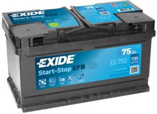 Exide Start-Stop EFB 12V 75Ah 730A EL752  česká distribuce, připravena k použití + výkup staré autobaterie při doručení nové