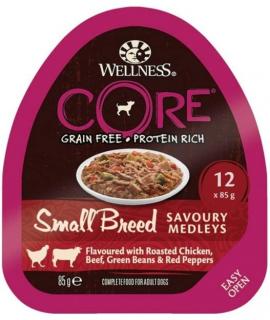 Wellness CORE Small Breed Savoury Medleys, mokré  krmivo pro malé psy, jehněčí a zvěřina, 12 x 85 g - Kuře a Hovězí 10456