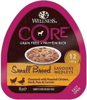 Wellness CORE Small Breed Savoury Medleys, mokré krmivo pro malé psy, kuře a kachna, 12 x 85 g - Kuře a kachna 10453