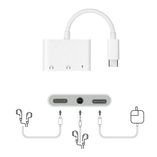 Adaptér COTEetCI USB-C 3v1 / dual USB-C, 3,5mm jack Bílý (33013)