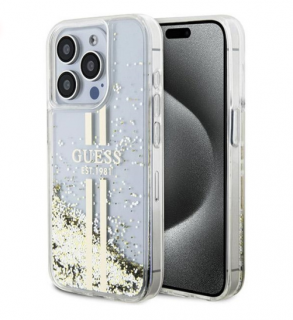 Guess PC/TPU Liquid Glitter Gold Stripe iPhone 15 Pro čiré