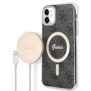 Guess set pouzdro + nabíječka pro iPhone 11 6,1  GUBPN61H4EACSK černé pevné pouzdro 4G Print MagSafe