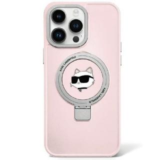 Karl Lagerfeld iPhone 15 Pro Ring Stand Choupette Head MagSafe růžové