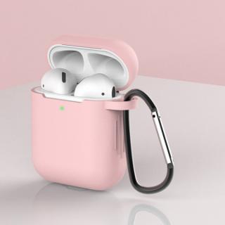 Měkké silikonové pouzdro na sluchátka Apple AirPods 1 / 2 s klipem, růžové (pouzdro D)