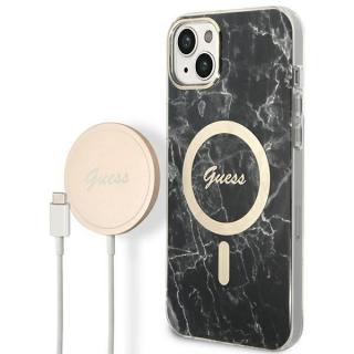 Pouzdro Guess Marble MagSafe Kompatibilní Zadní + Bezdrátová Nabíječka iPhone 14 černé