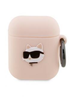 Pouzdro Karl Lagerfeld AirPods 1/2 cover pink Silicone Choupette Head 3D (KLA2RUNCHP)