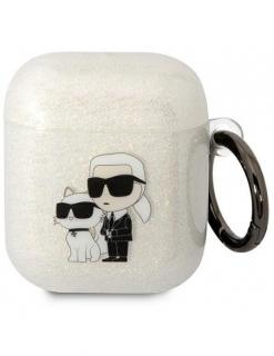 Pouzdro Karl Lagerfeld Airpods 1/2 cover transparent Gliter Karl&Choupette (KLA2HNKCTGT)