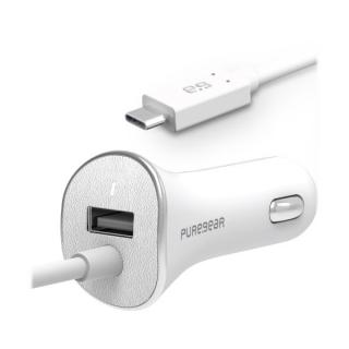 PureGear 3.4A USB autonabíječka s integrovaným Lightning kabelem - bílá Bílá