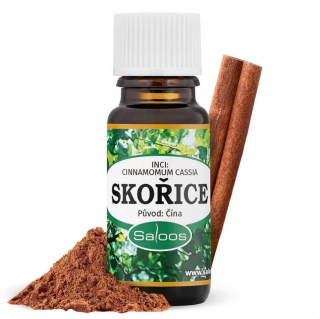 Esenciální olej SKOŘICE 10 ml SALOOS (100% přírodní esenciální olej s povzbudivými, afrodiziakálními a antiseptickými účinky, v masážních směsích prokrvuje pokožku )