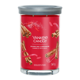 Vánoční Vonná svíčka SPARKLING CINNAMON Yankee Candle Signature Tumbler Velký (Třpytivá skořice - Sváteční plamínek…. Kořeněná horká vůně skutečné skořicové tyčinky a hřebíčku.)