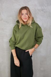 Crop oversized mikina s kapucí Barva: Khaki, Velikost: XS/S