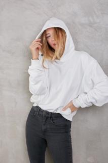 Crop oversized mikina s kapucí Barva: Off-white, Velikost: M/L