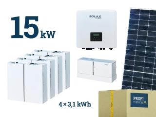 KOMPLETNÍ STAVEBNICE FVE 15 kW, měnič 15 kW s baterií 12,4 kWh, 33ks panelů, pomocné montážní práce