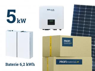 KOMPLETNÍ STAVEBNICE FVE 5 kW, měnič 5 kW s baterií 6,2 kWh, 11ks panelů, pomocné montážní práce