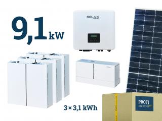 KOMPLETNÍ STAVEBNICE FVE 9,1 kW s baterií 9,3 kWh, 20ks panelů, pomocné montážní práce