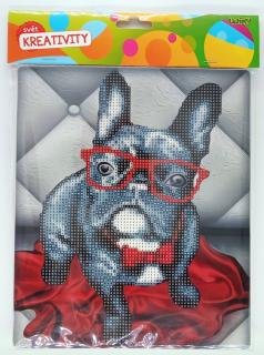 Kreativní set diamantový obrázek Buldoček 21x25cm + stojánek
