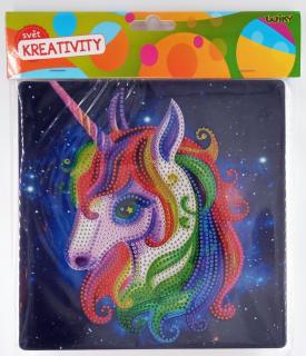 Kreativní set diamantový obrázek Jednorožec 20x20cm + stojánek