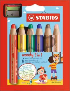 STABILO WOODY 8806-2 SADA PASTELEK 3V1 - 6 KS + OŘEZÁVÁTKO