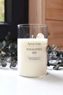 Sojová svíčka EUKALYPTUS MIX s minerálním kamenem a bambusovým víčkem